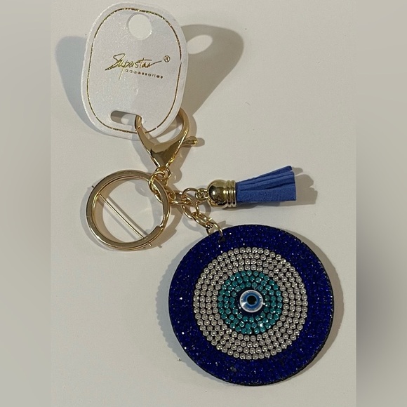 NEW Blue and Silver Evil Eye Keychain - Picture 1 of 3
